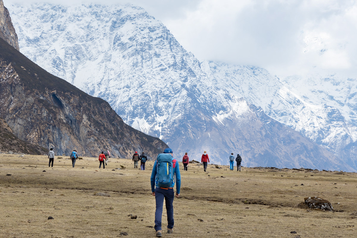 Hikers returning from Pungen Gomba of Manaslu Circuit Trek